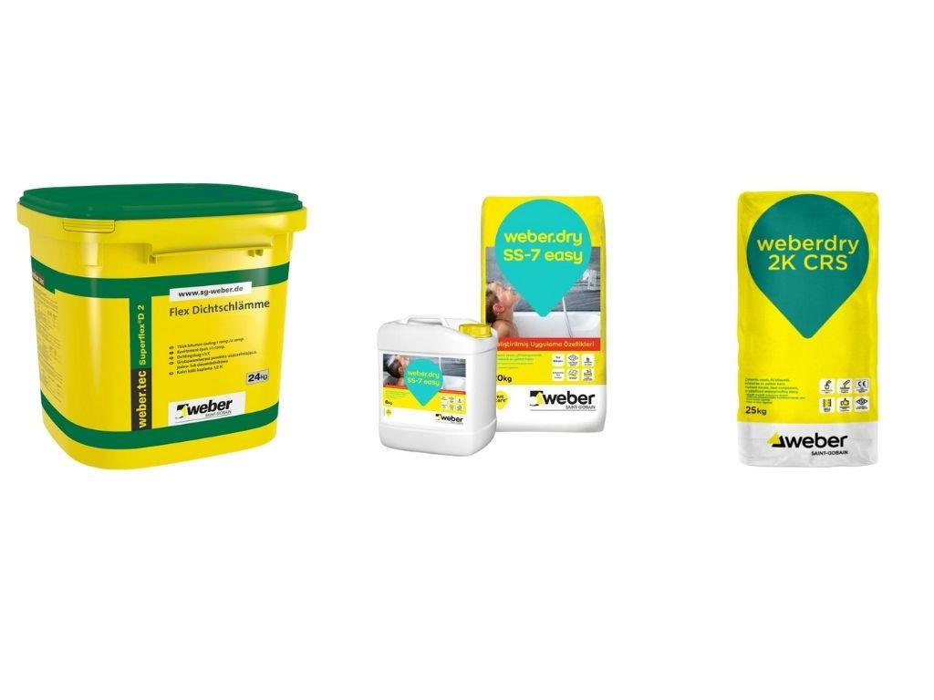 Weber Su Yalıtım Harçları | 2K CRS, Superflex D 2, Ultraflex T25, SS-7 Easy, Shock Stop